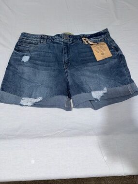 Democracy Dark Blue Distressed Rolled-Hem Denim Shorts